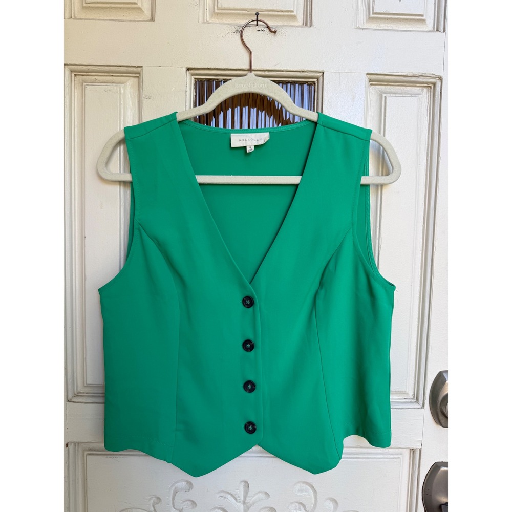 Melloday Womens Green V-Neck Button Front Tailored Vest Waistcoat Size Small